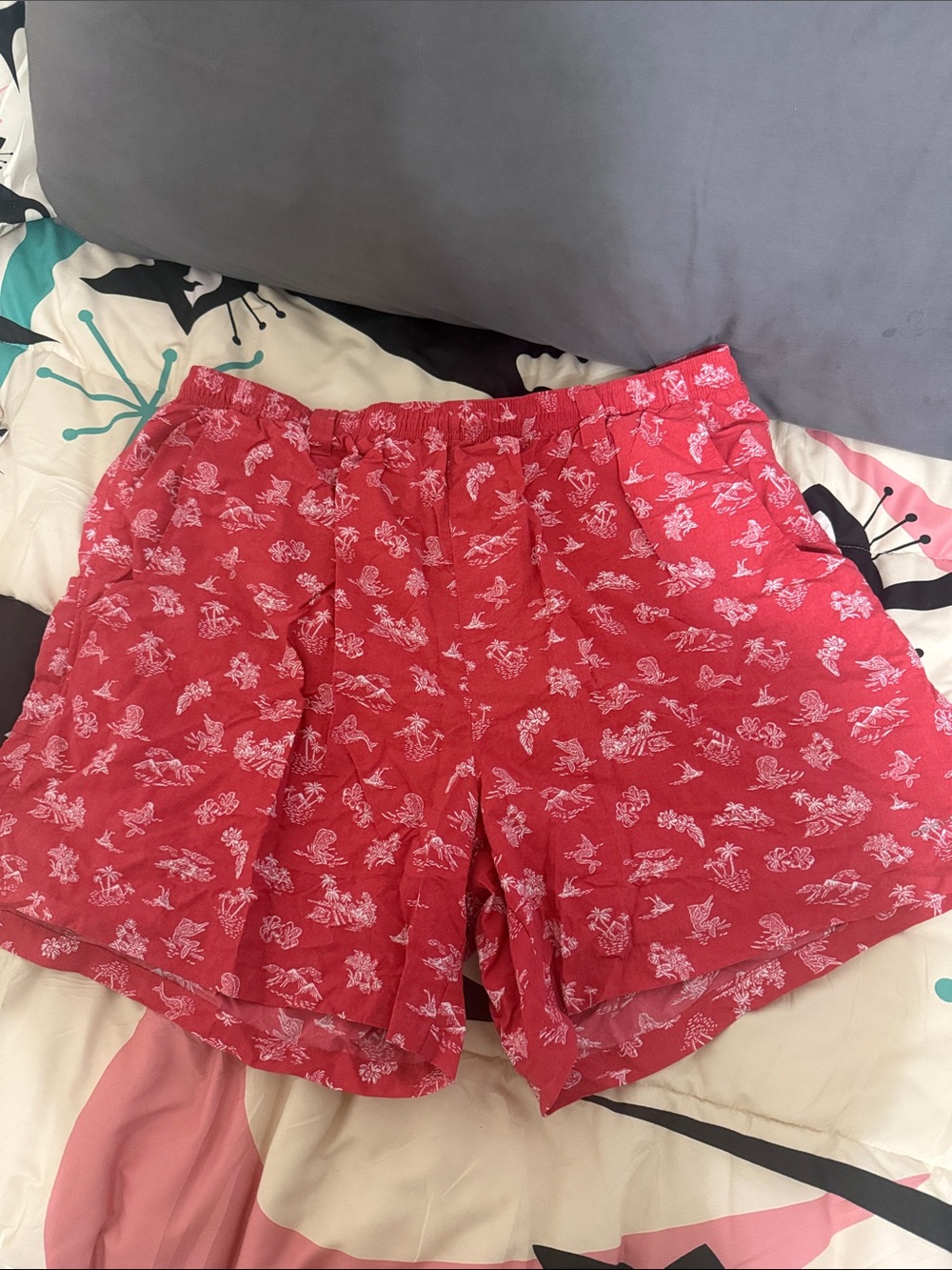 Columbia Red and White Mesh Lined Swim Trunks